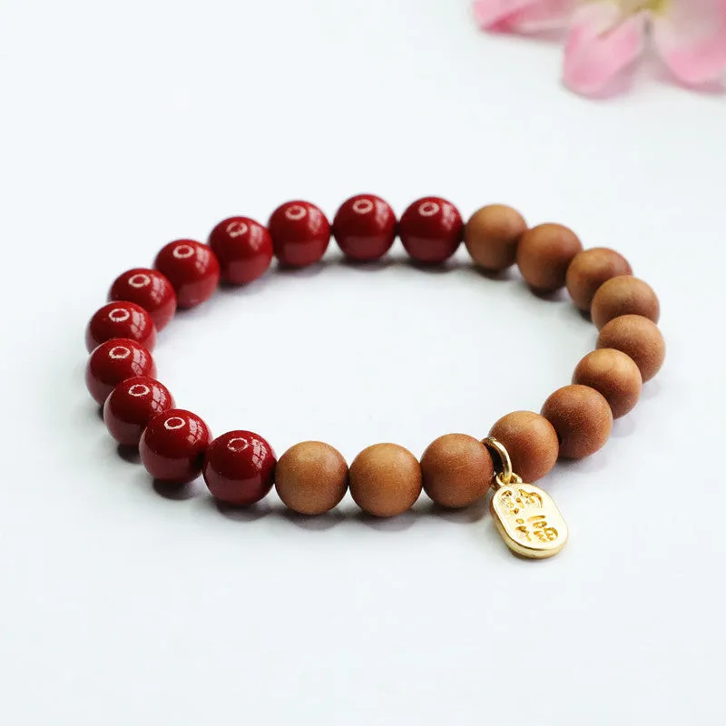 Fortune's Favor Sterling Silver Bracelet with Cinnabar Stone and Taxus Wood