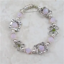 Framed Pink Crystal & handmade Bead Bracelet