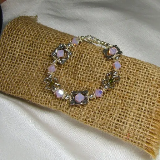 Framed Pink Crystal & handmade Bead Bracelet