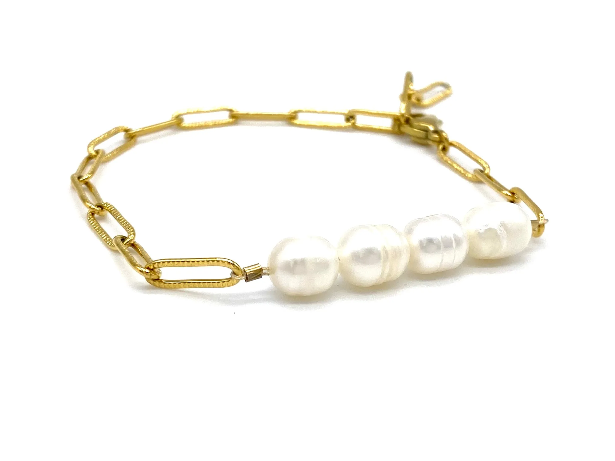 Freshwater Pearl Bracelet with Paper Clip Chain