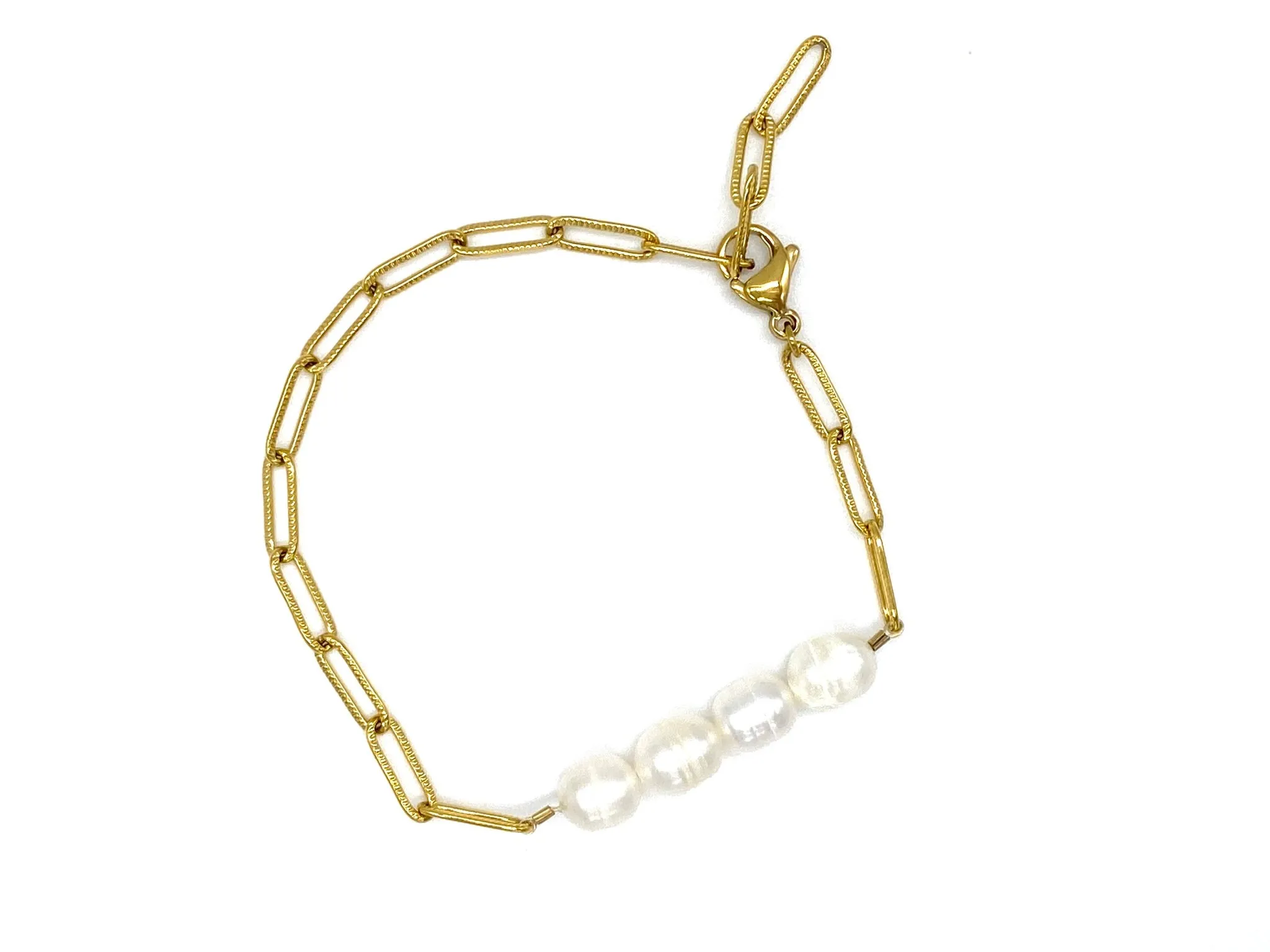 Freshwater Pearl Bracelet with Paper Clip Chain