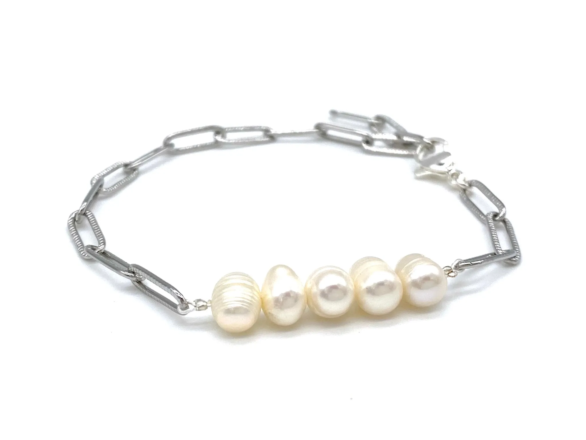 Freshwater Pearl Bracelet with Paper Clip Chain