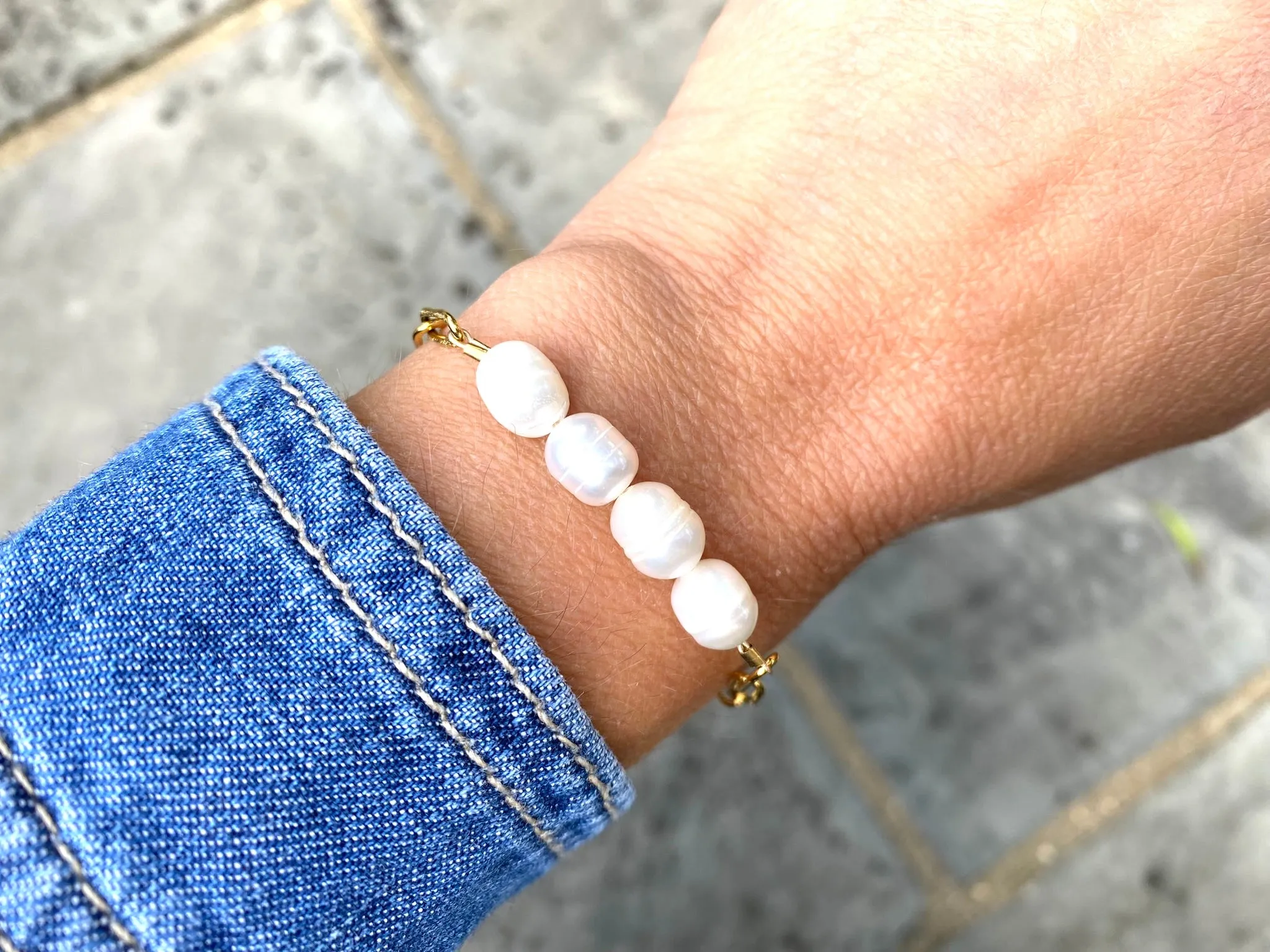 Freshwater Pearl Bracelet with Paper Clip Chain