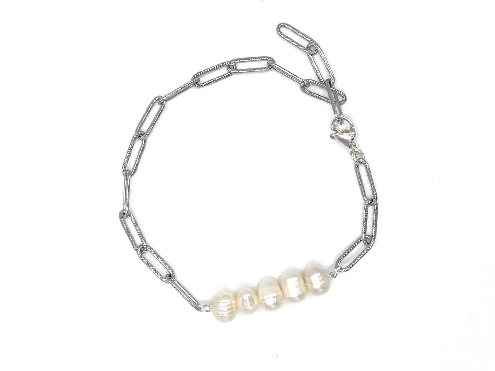 Freshwater Pearl Bracelet with Paper Clip Chain