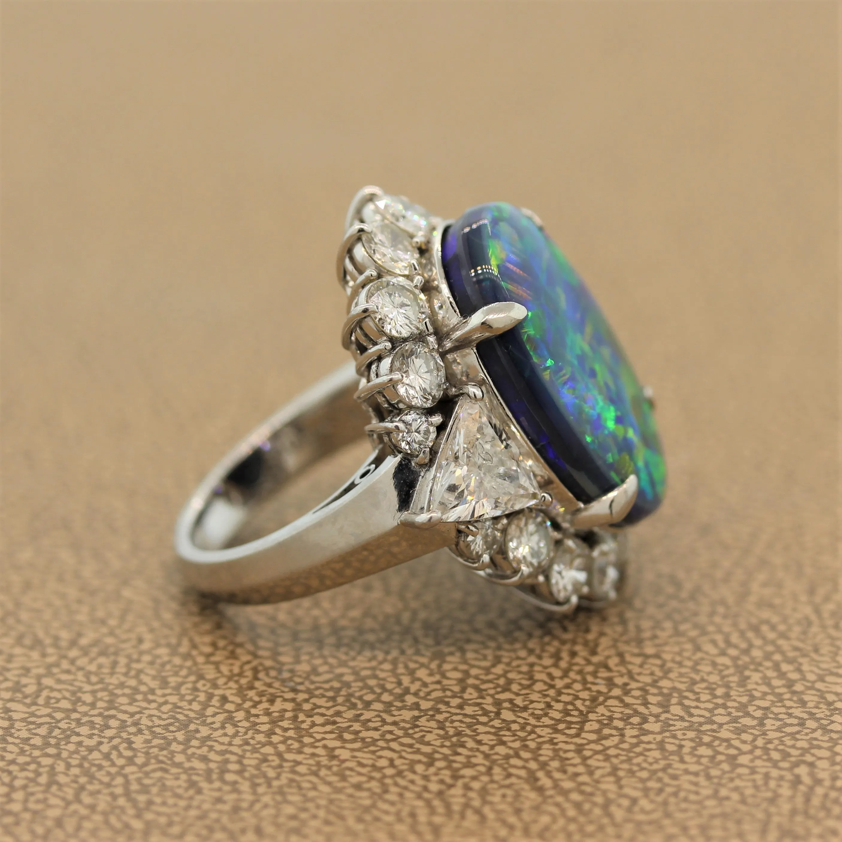 Gem Australian Black Opal Diamond Platinum Ring