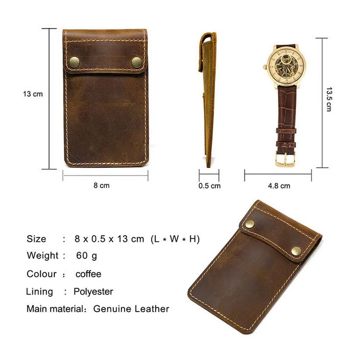 Genuine Leather Watch Travel Case for Single Watch