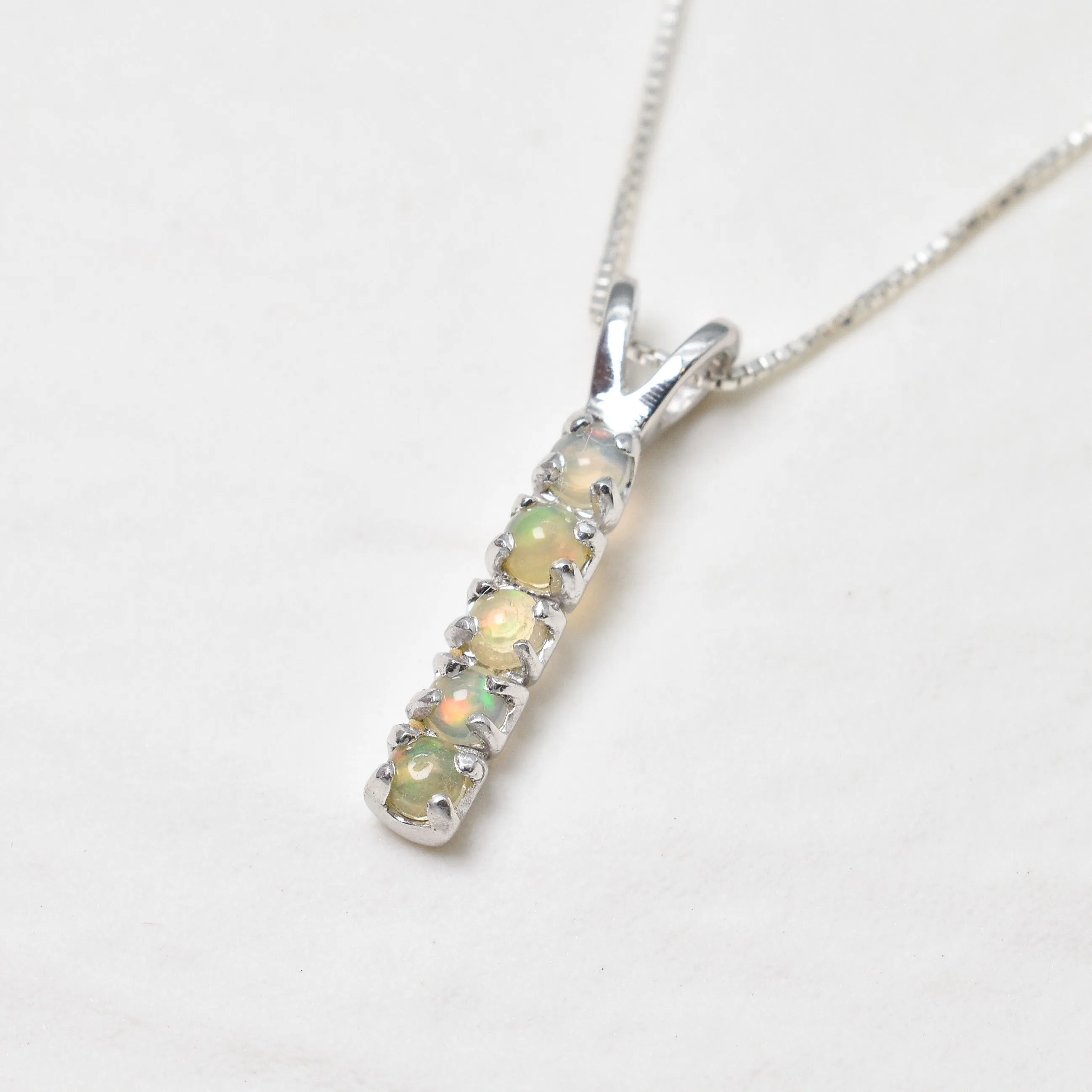 Genuine Opal Necklace - Vertical Opal Pendant -  October Birthstone Necklace