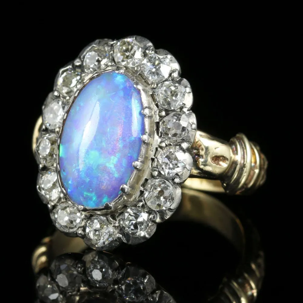 Georgian Opal Diamond Cluster Ring 18Ct Gold