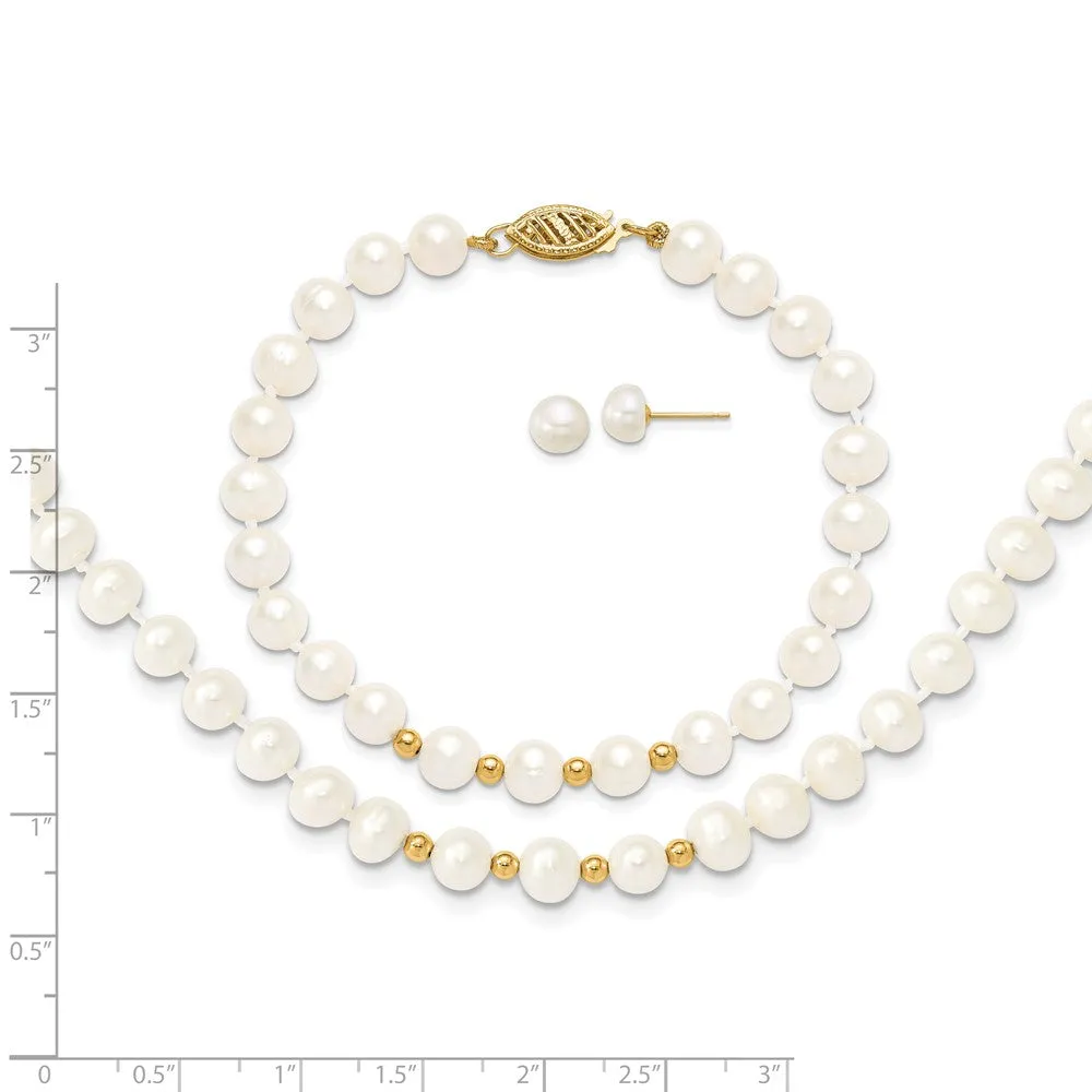 Gold 6-7mm White FW Cultured Pearl 18in. Necklace 7.25 Bracelet Earring Set - Model XF500SET