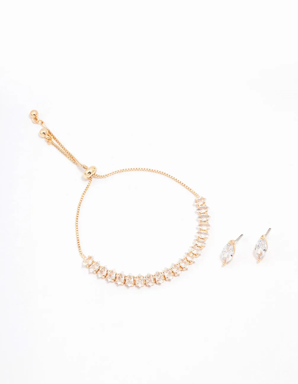 Gold Cubic Zirconia Vine Marquise Tennis Jewellery Set