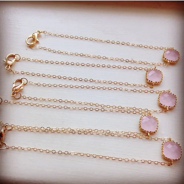 Gold Dainty Pink Bracelet - Gold Filled Chain - As seen on Instagram