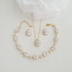 Gold Necklace Bracelet Stud Earrings Set for Brides-Emma