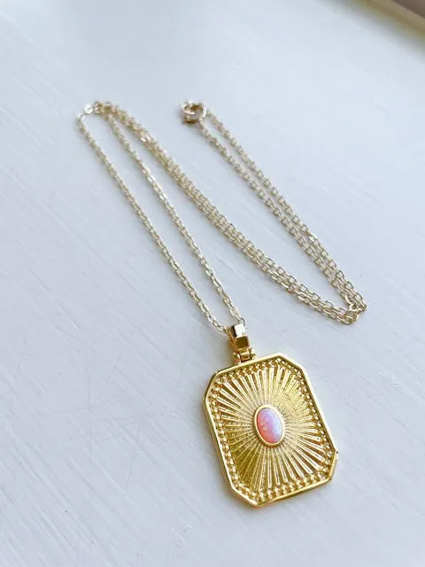 Gold Pink Opal Necklace, Valentines Day Gift, Statement Necklace, Layering Necklace, Bold Necklace, Opal Jewelry, Gift for Her, Mothers Day