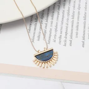 Gold-Plated Half-Moon Pendant Necklace with Lapis Lazuli Sunburst Design – Unique Geometric Jewelryjltn0528