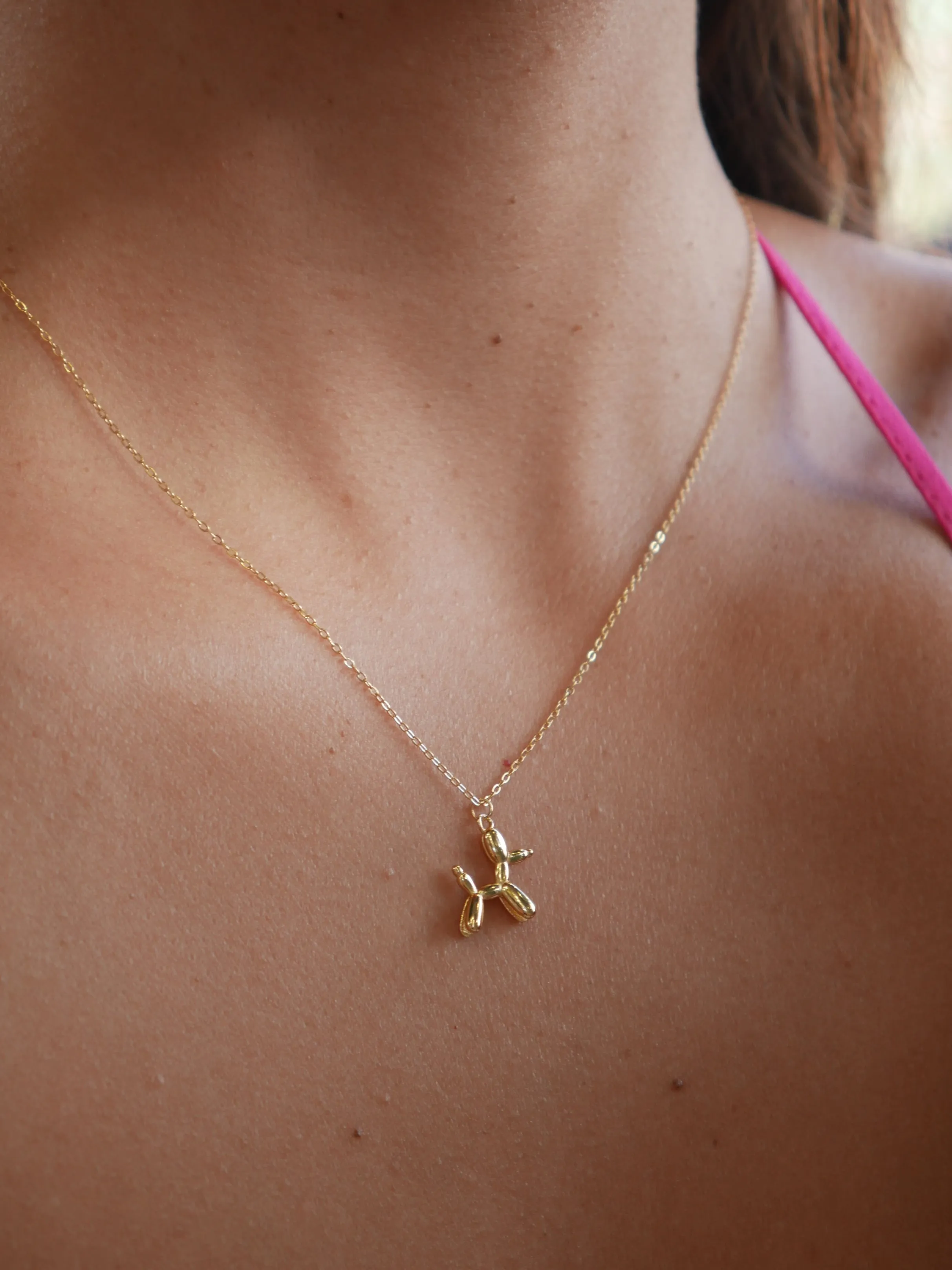 Golden Ballon Dog Necklace, 18k Gold Plated, 925 Sterling Silver Unisex Necklace