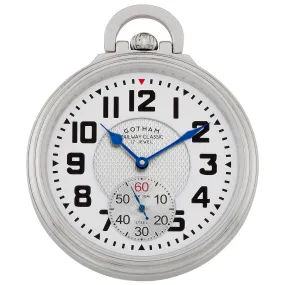 Gotham Men's Stainless Steel Mechanical Hand Wind Railway Classic Nostalgia Series Pocket Watch # GWC14115S