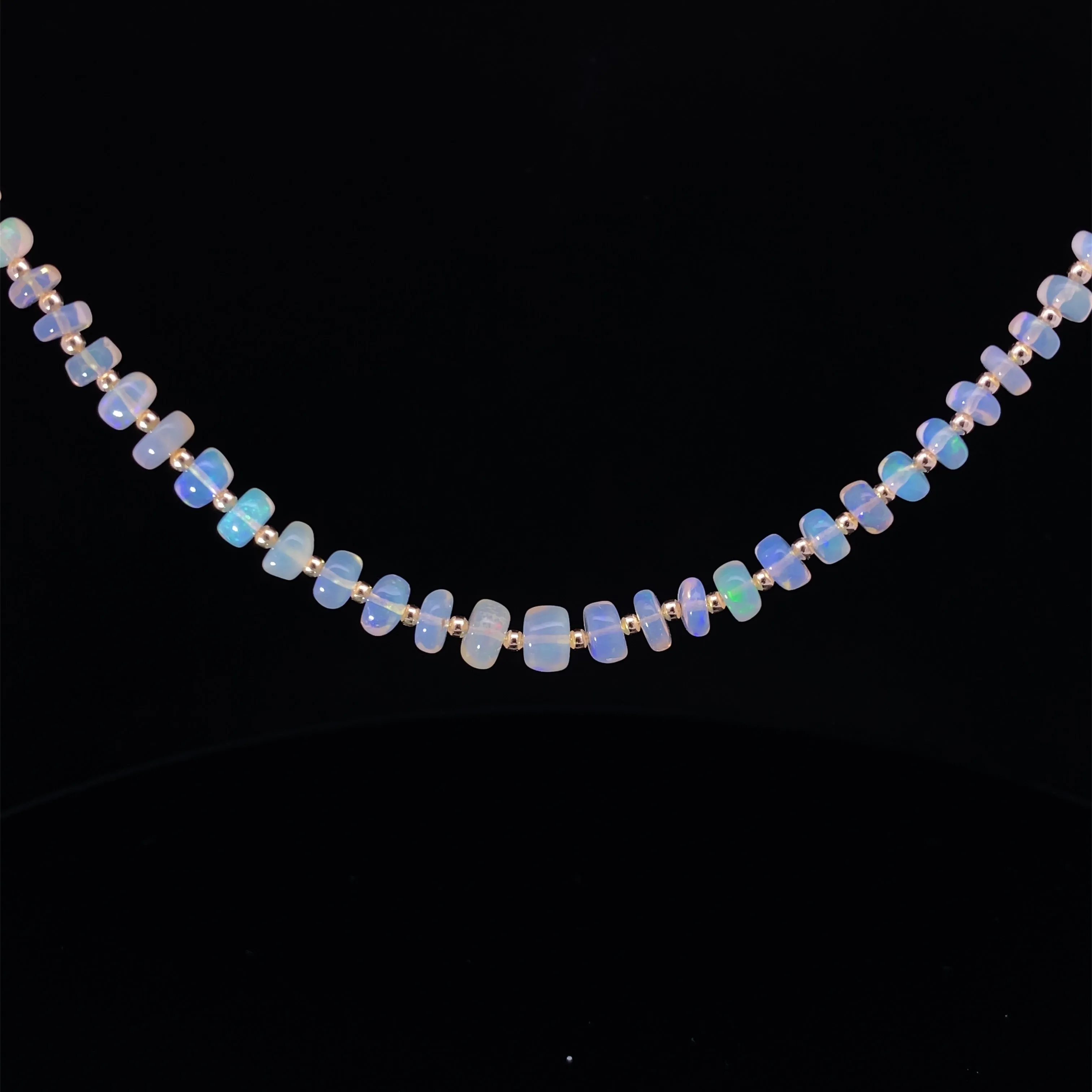 Graduated White Opal 14k Gemstone Necklace