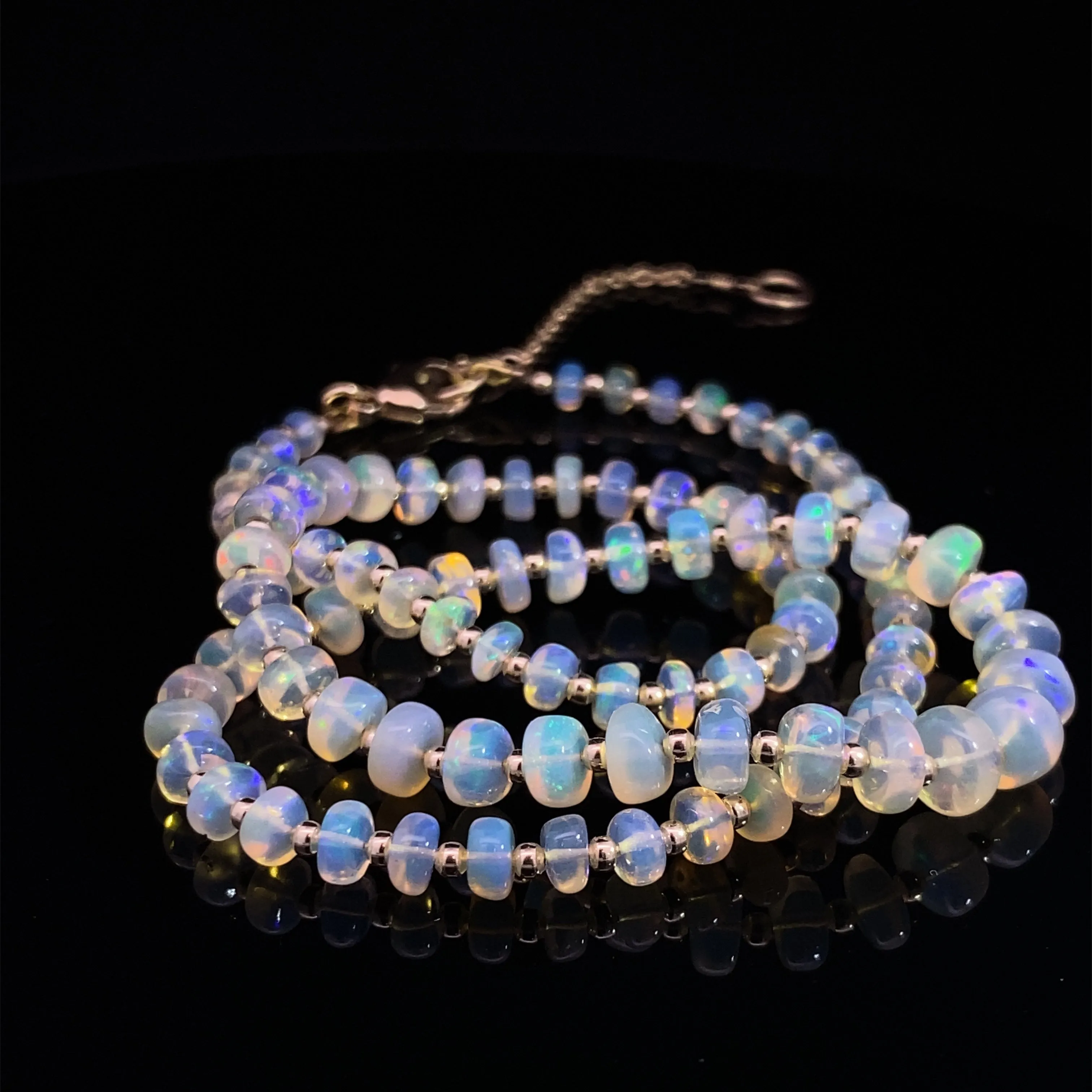 Graduated White Opal 14k Gemstone Necklace