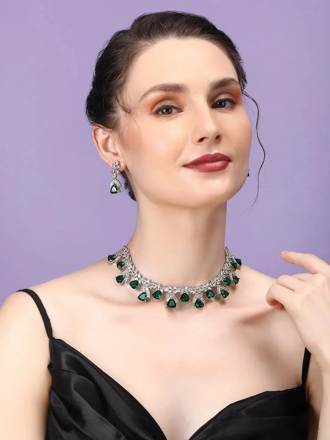 Green CZ AD Necklace Set for Glamorous Look