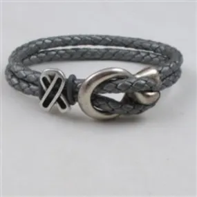 Grey Awareness Leather Braided Bracelet - Unisex