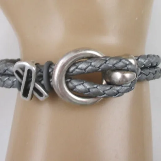 Grey Awareness Leather Braided Bracelet - Unisex