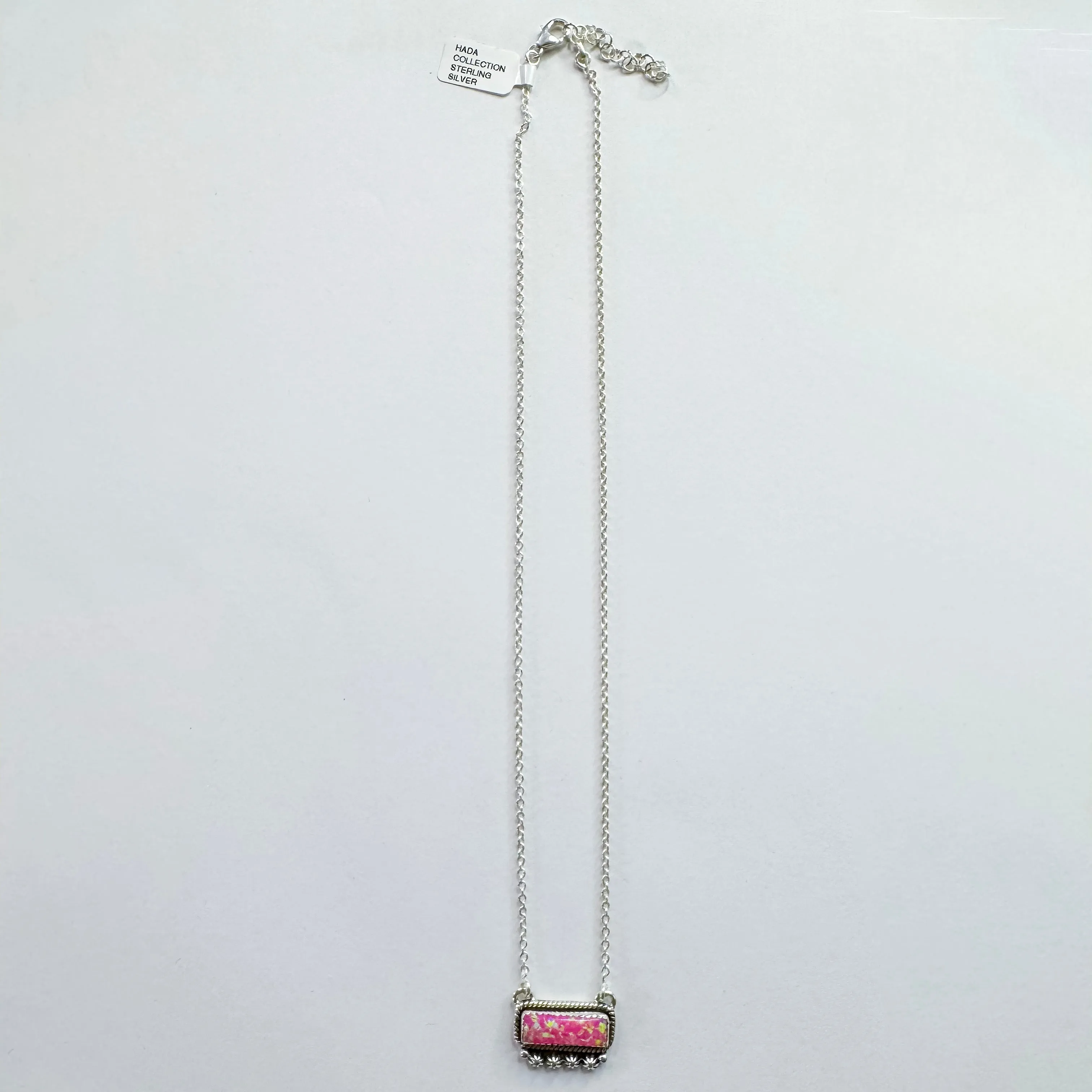 Hada Collection | Handmade Sterling Silver Mini Pink Opal Bar Pendant Necklace