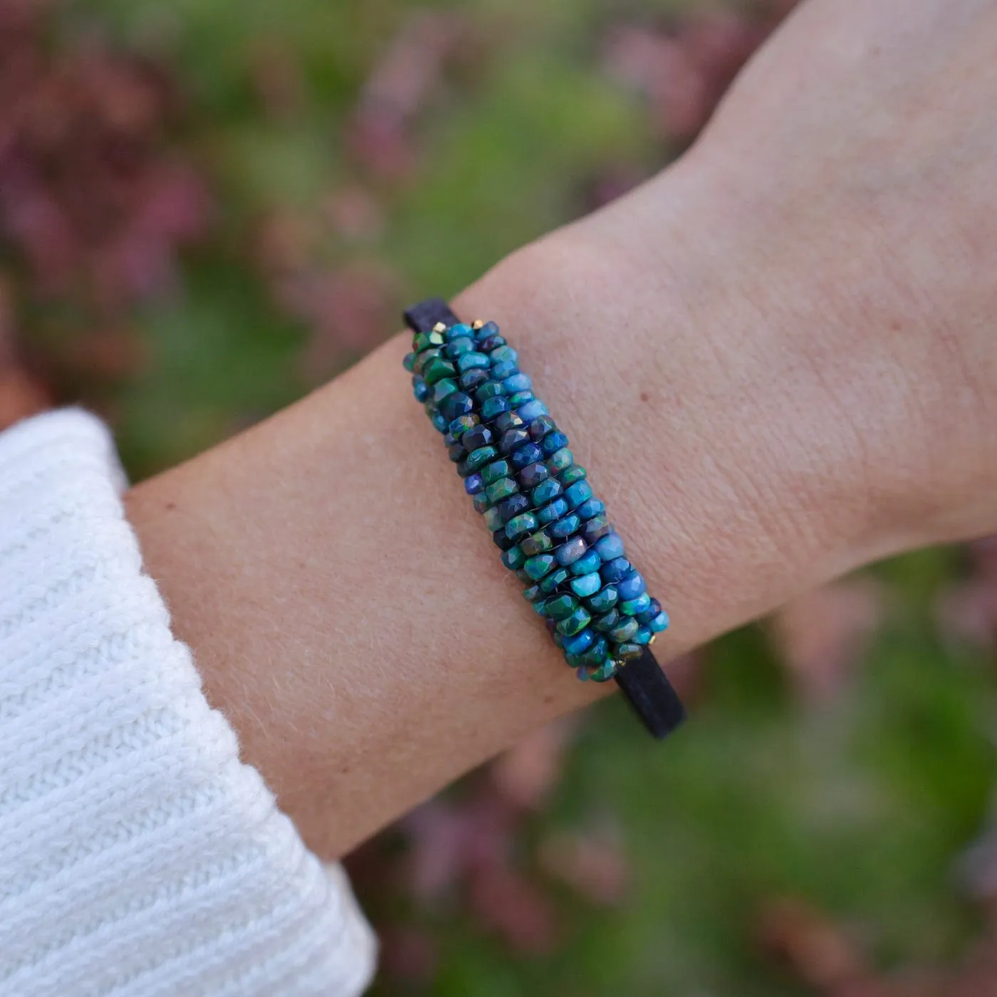 Hand Stitched Black Opal Bracelet