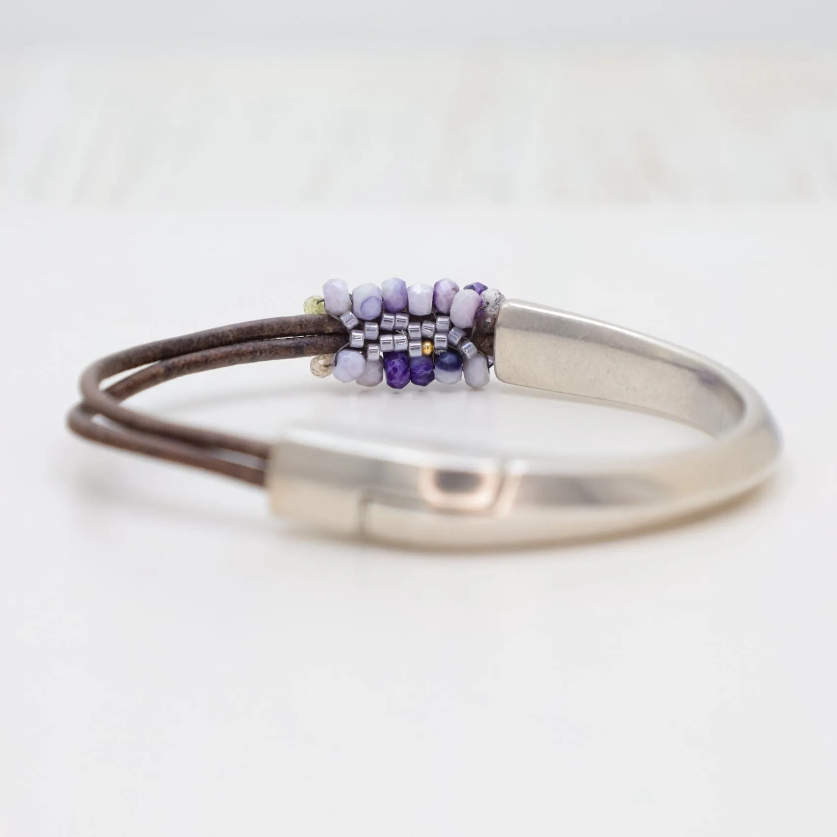 Hand Stitched Lavender Opals & CZ Trim Bracelet