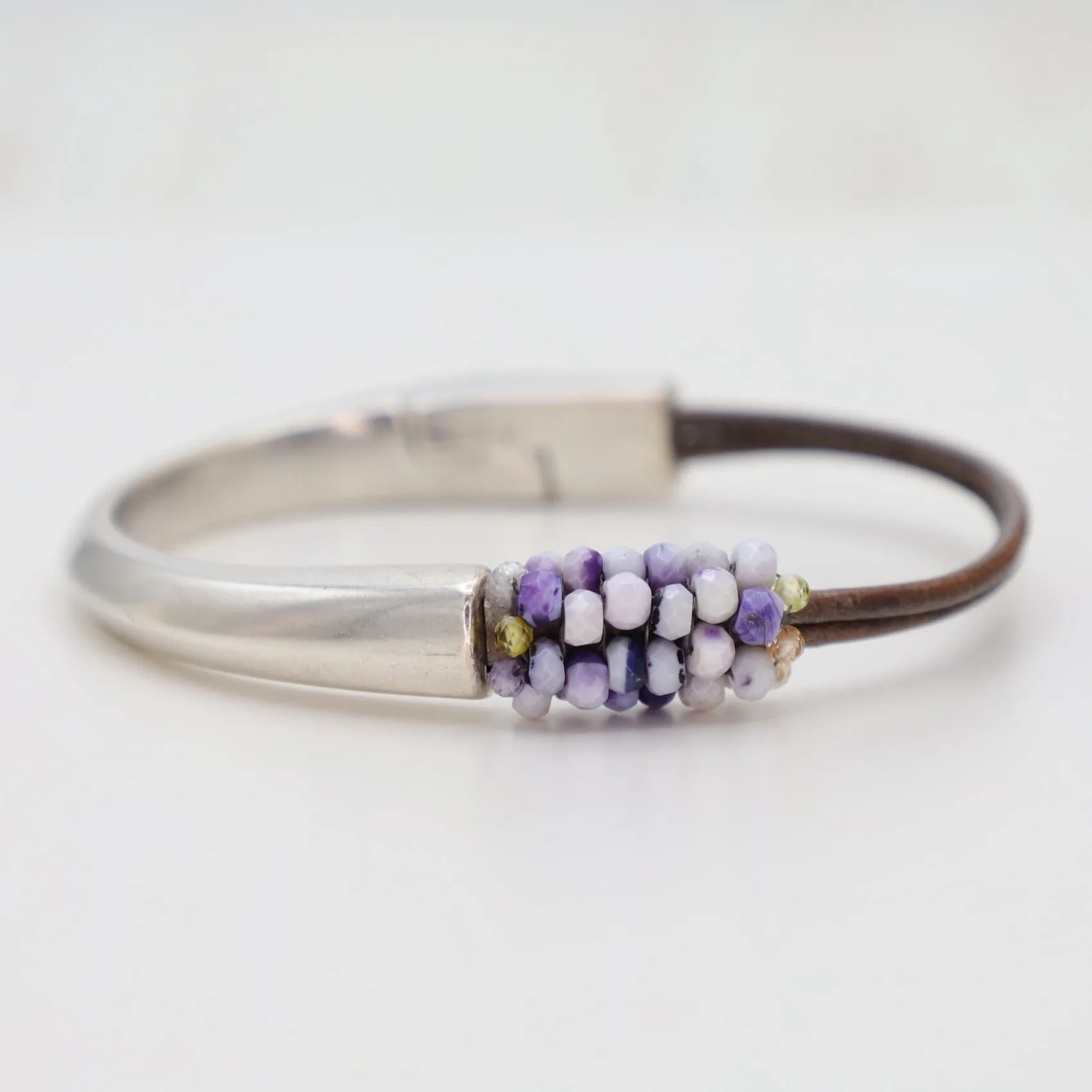 Hand Stitched Lavender Opals & CZ Trim Bracelet