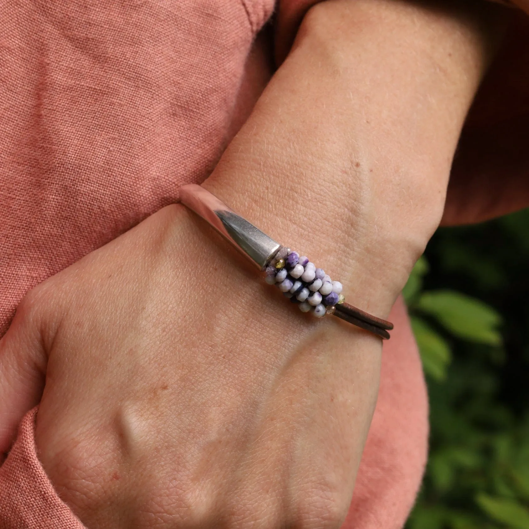 Hand Stitched Lavender Opals & CZ Trim Bracelet