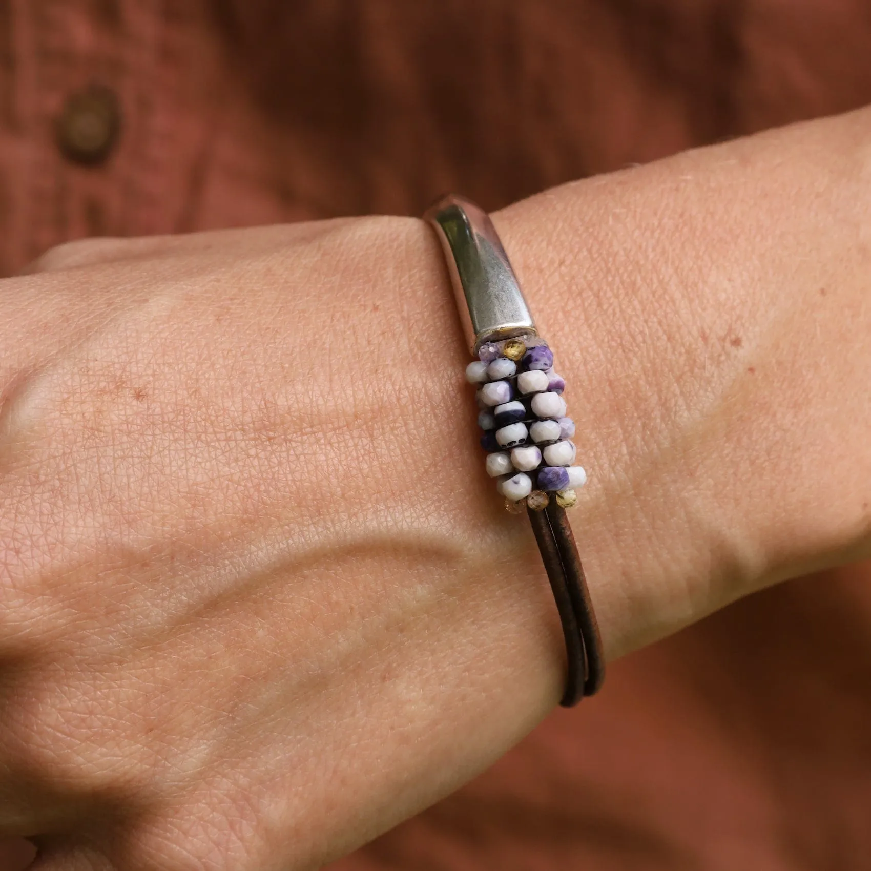 Hand Stitched Lavender Opals & CZ Trim Bracelet