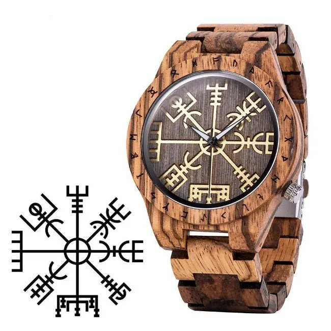 Handmade Runic Circle Wood Watch