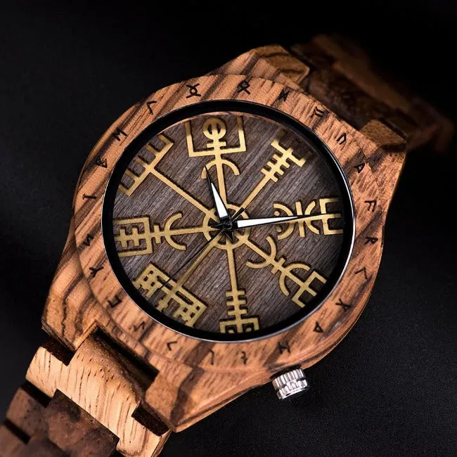 Handmade Runic Circle Wood Watch