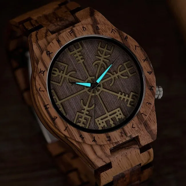 Handmade Runic Circle Wood Watch