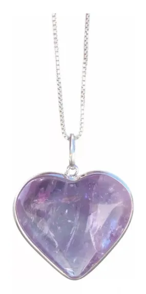 Heart Pendant In Sterling Silver 925 Natural Stones Amethyst