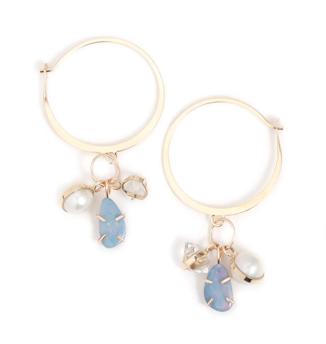 Herkimer Diamond, Opal and Pearl Charm Hoops