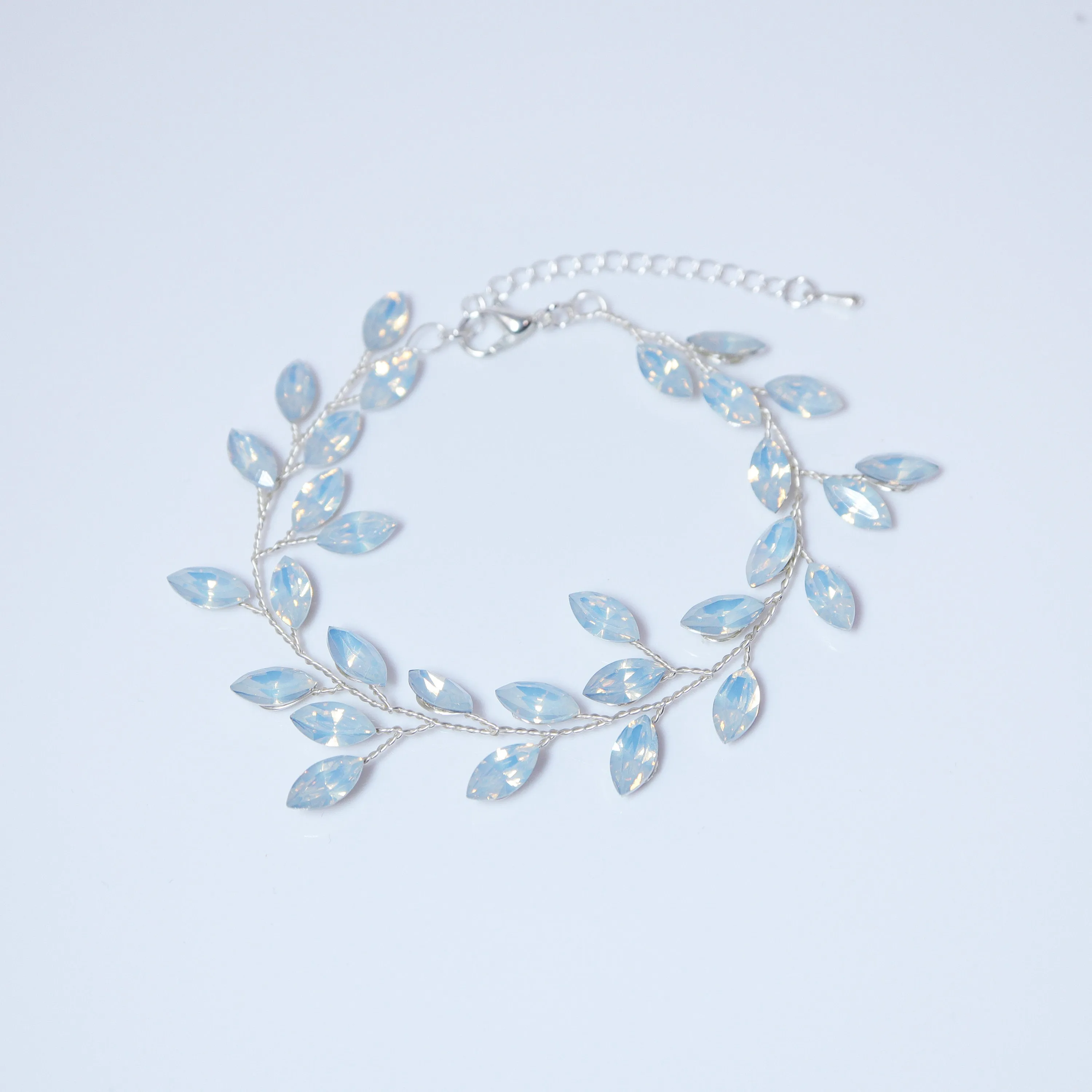 Icy Blue Floral and Opal Leaf Hair Comb, Bridal Haircomb, Statement Haircomb,