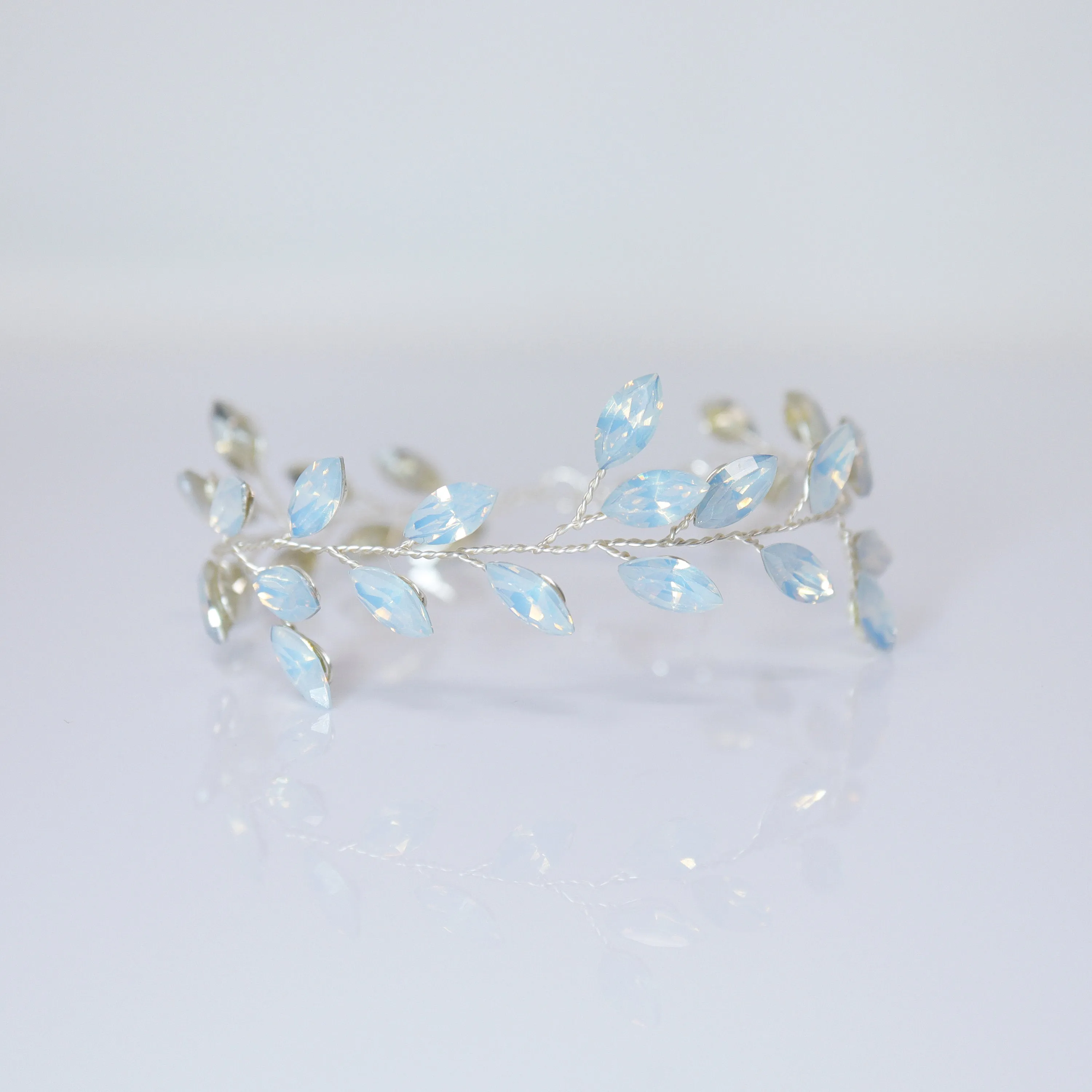 Icy Blue Floral and Opal Leaf Hair Comb, Bridal Haircomb, Statement Haircomb,