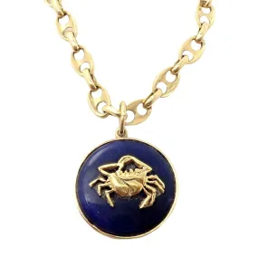 Ilias Lalaounis 18k Yellow Gold Zodiac Cancer Crab Lapis Pendant Necklace  Chain