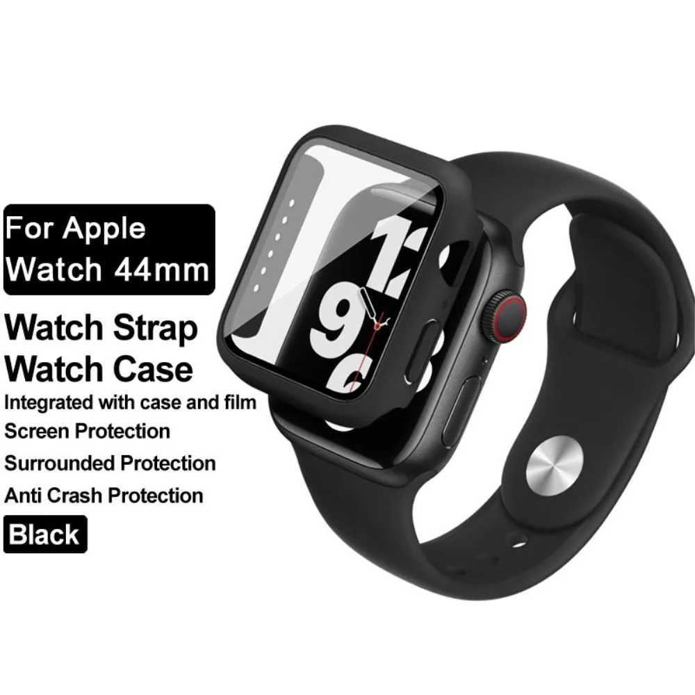 IMAK Apple Watch (44mm) silicone cover with watch strap   tempered glass - Black