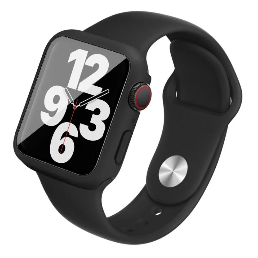 IMAK Apple Watch (44mm) silicone cover with watch strap   tempered glass - Black