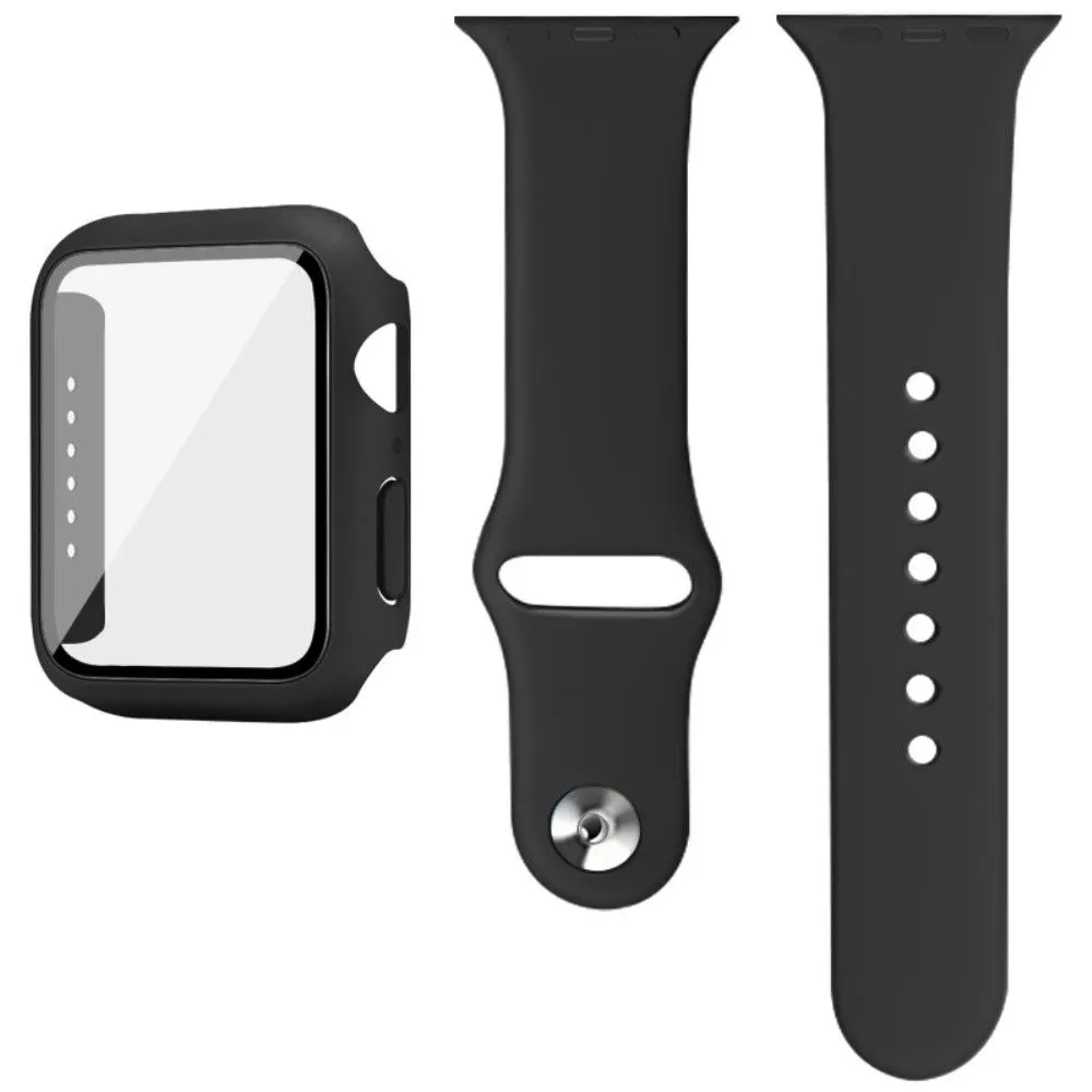 IMAK Apple Watch (44mm) silicone cover with watch strap   tempered glass - Black