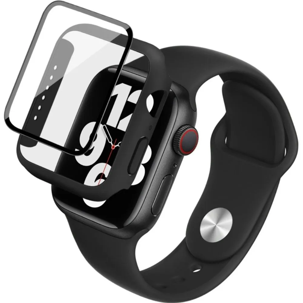 IMAK Apple Watch (44mm) silicone cover with watch strap   tempered glass - Black