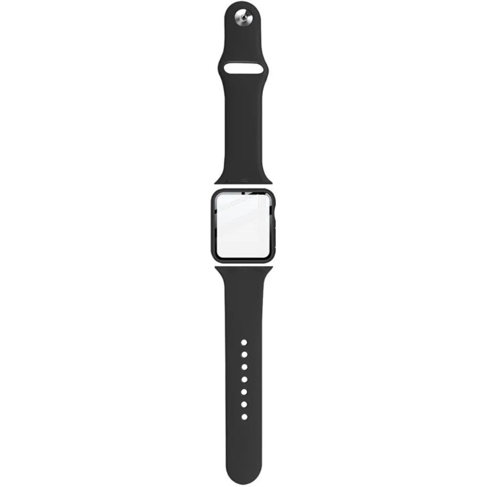 IMAK Apple Watch (44mm) silicone cover with watch strap   tempered glass - Black