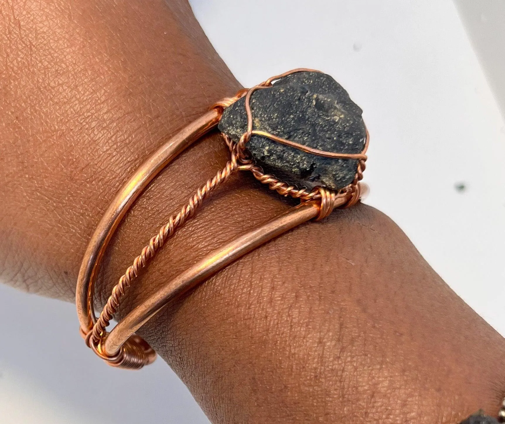 Indonesian Tektite (Indochinite) Wirewrapped Copper Bracelet