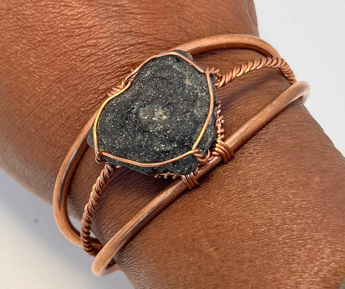 Indonesian Tektite (Indochinite) Wirewrapped Copper Bracelet