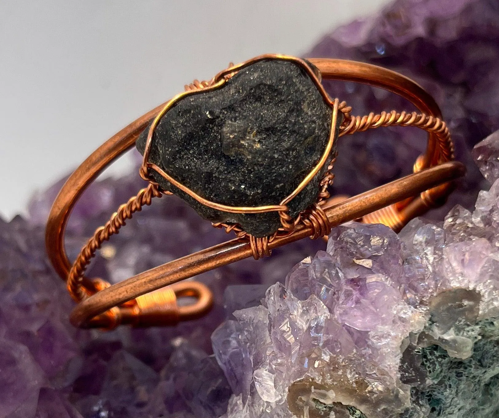 Indonesian Tektite (Indochinite) Wirewrapped Copper Bracelet