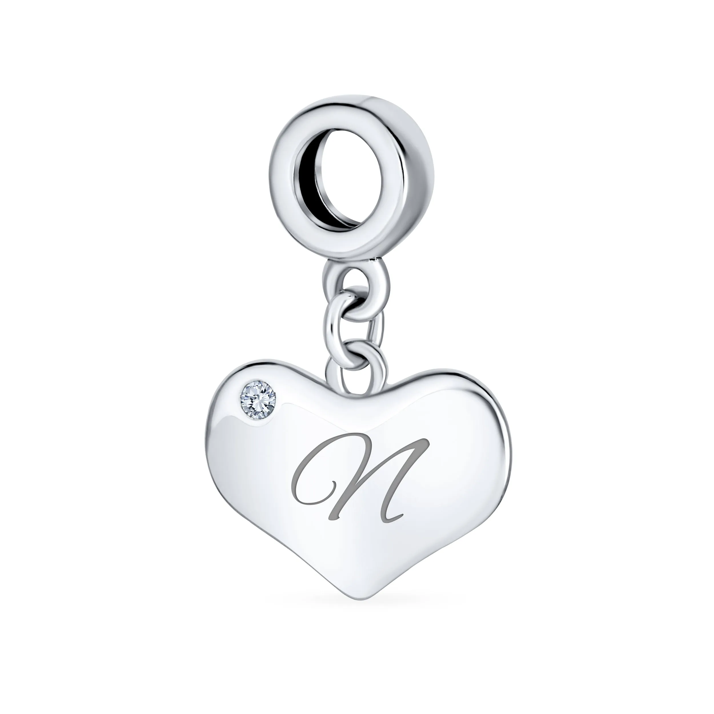 Initial Alphabet Bead Charm A-Z Crystal Heart Dangle for European Bracelet