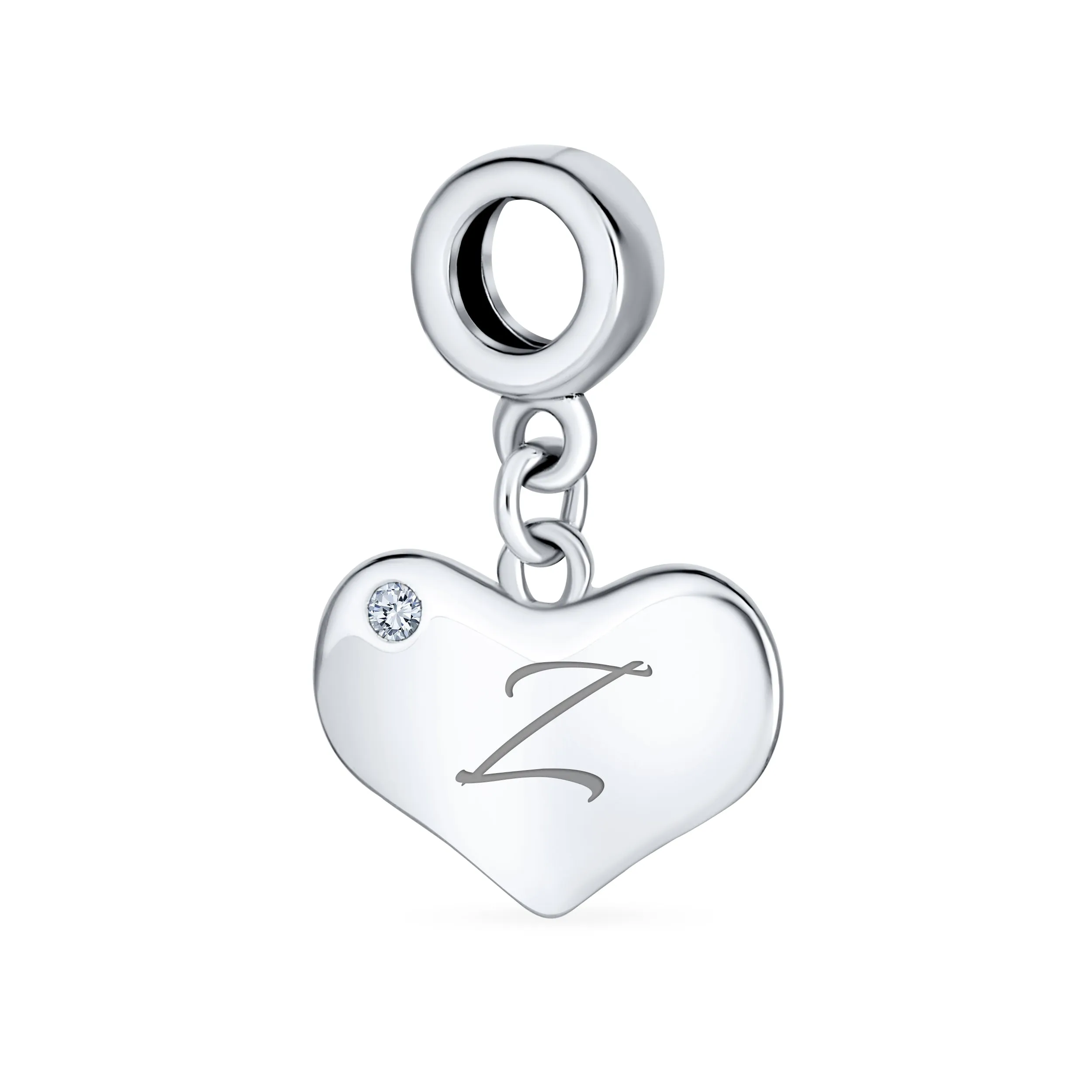 Initial Alphabet Bead Charm A-Z Crystal Heart Dangle for European Bracelet