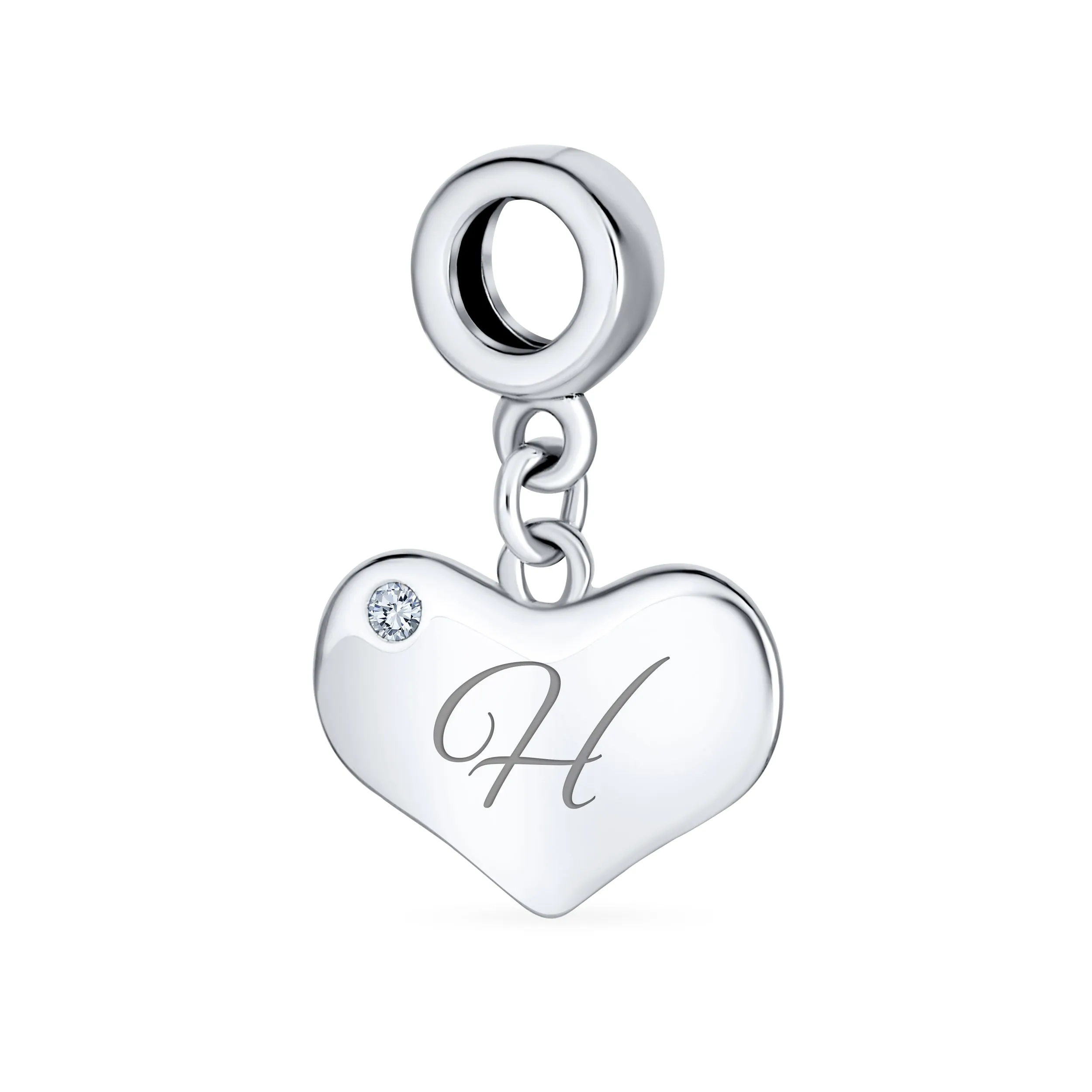 Initial Alphabet Bead Charm A-Z Crystal Heart Dangle for European Bracelet